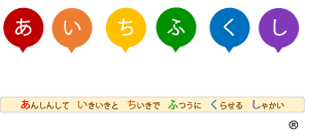 あ・い・ち・ふ・く・し　あんしんして いきいきと ちいきで ふつうに くらせる しゃかい